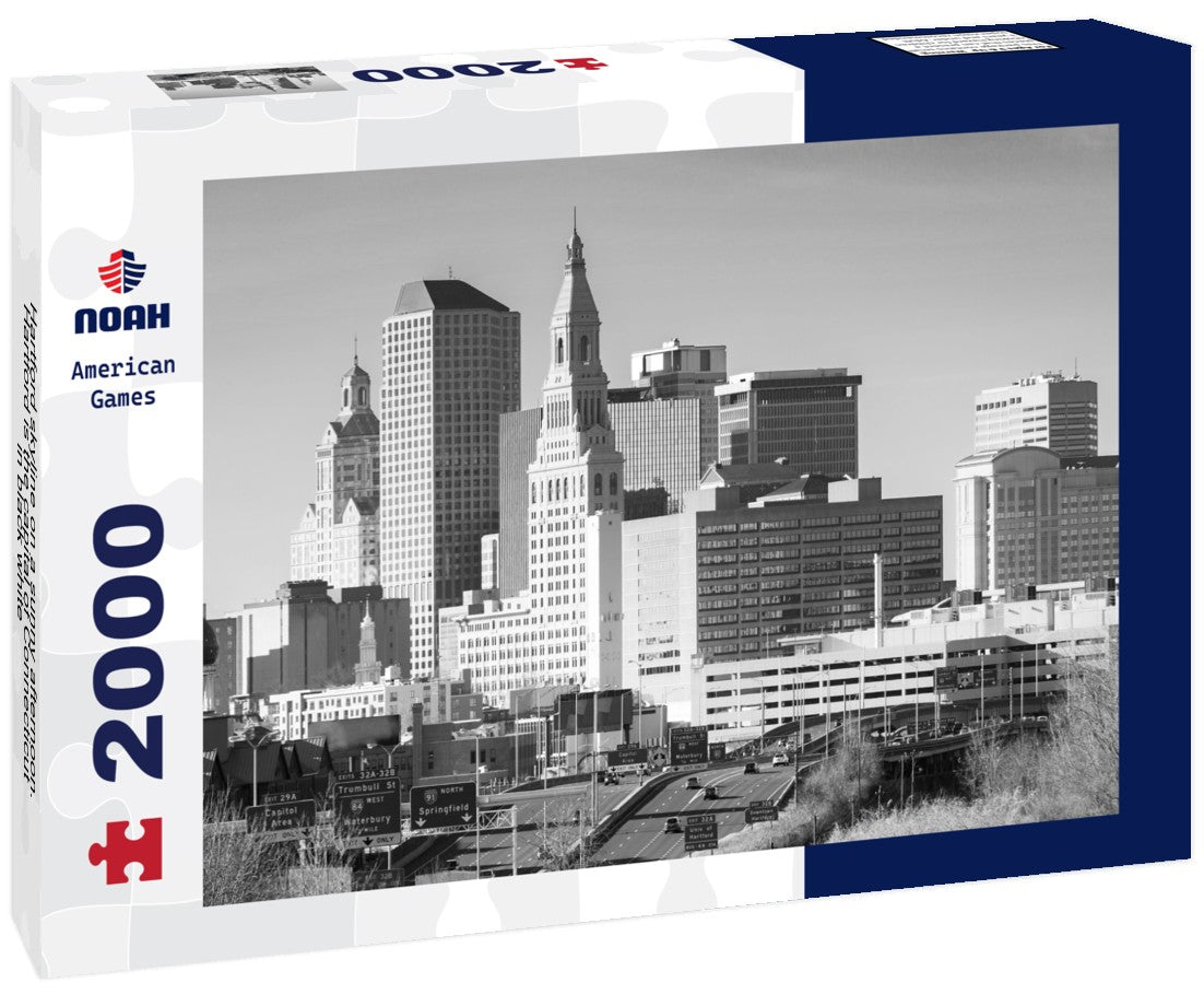 Noah Jigsaw Puzzle Hartford skyline on a sunny afternoon. Hartford is the capital of Connecticut in black white 2000 pieces