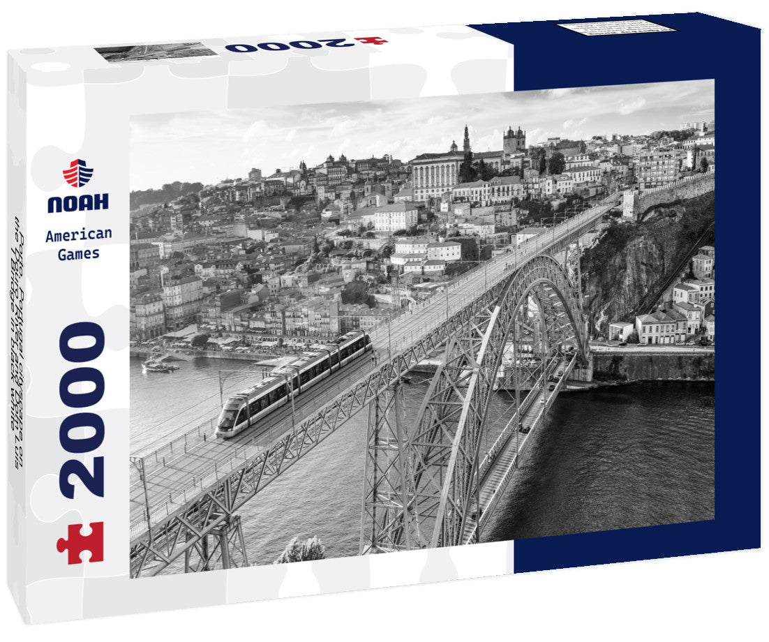 Noah Jigsaw Puzzle Porto, Portugal cityscape on the Douro River and Dom Luis I Bridge in black white 2000 pieces