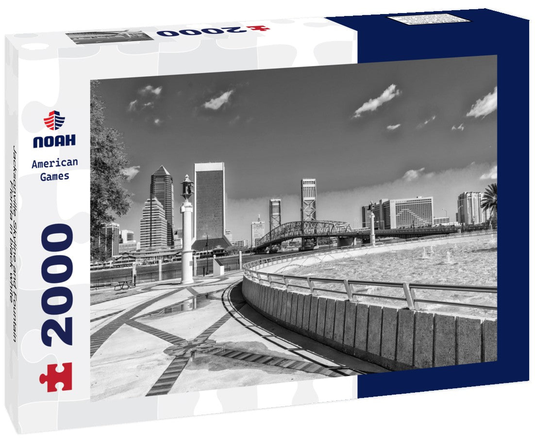 Noah Jigsaw Puzzle Jacksonville Skyline and Fountain, Florida in black white 2000 pieces