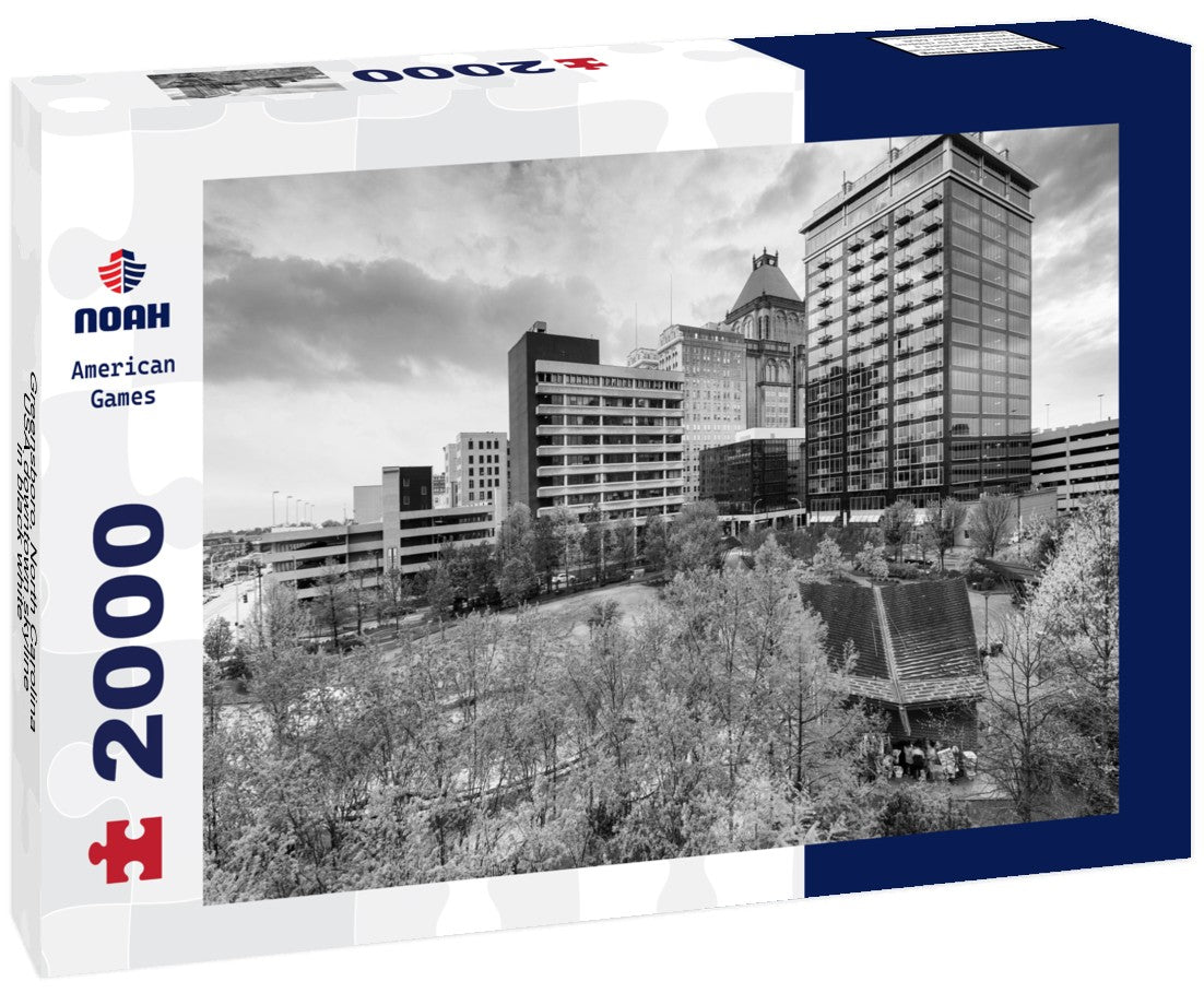 Noah Jigsaw Puzzle Greensboro, North Carolina, USA downtown skyline in black white 2000 pieces