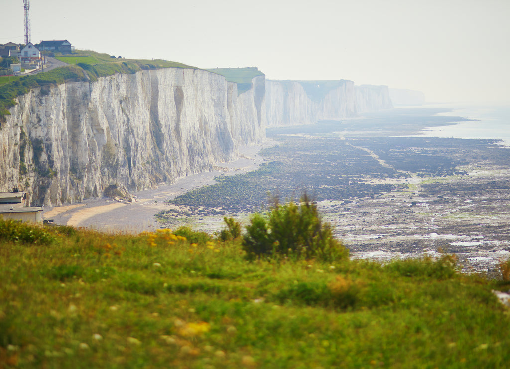 scenic view of white cliffs in Ault, small fishing village in Normandy, France