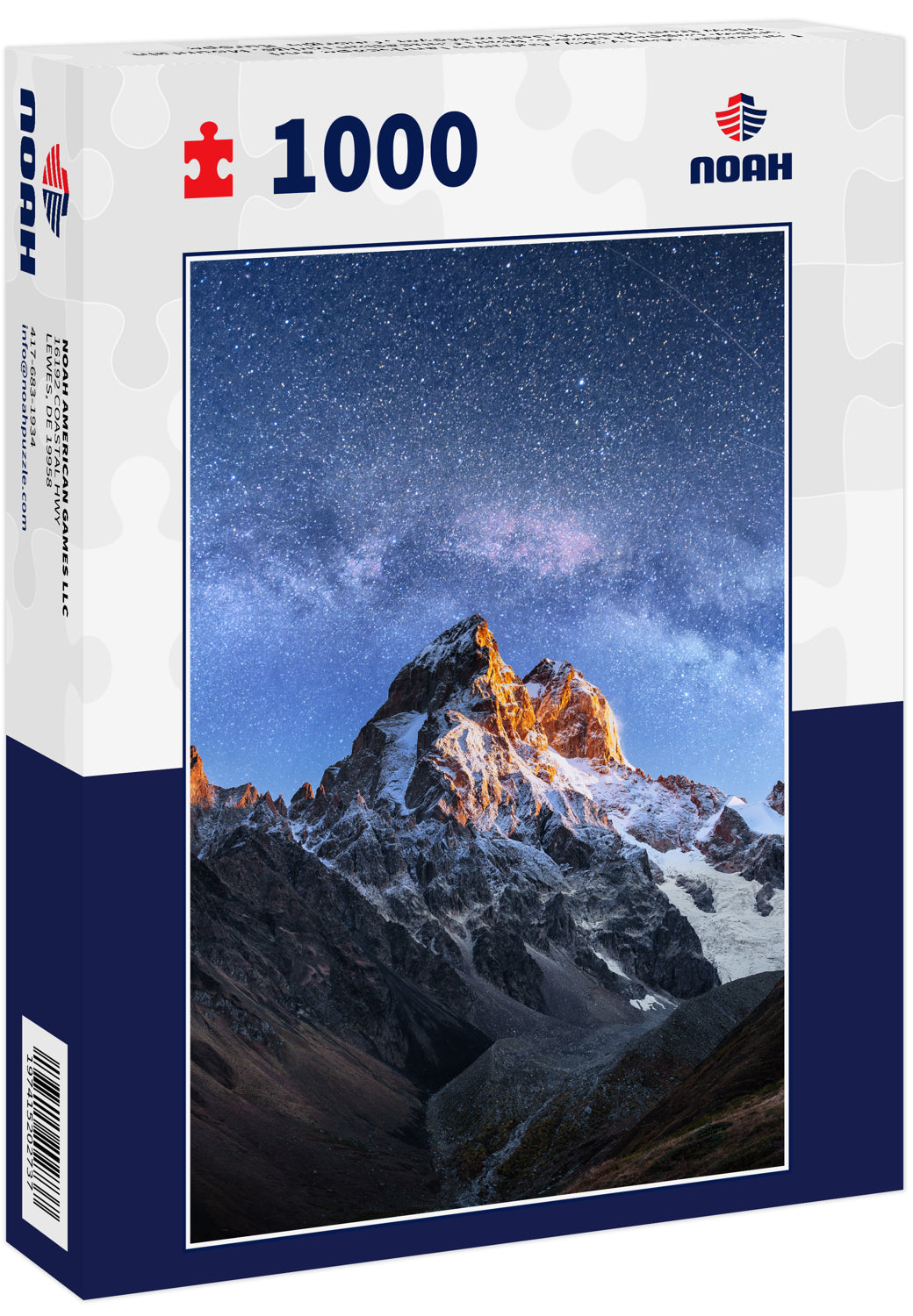 Fantastic starry sky. Autumn landscape and snow-capped peaks. Main Caucasian Ridge. Mountain View from Mount Ushba Meyer, Georgia. Europe