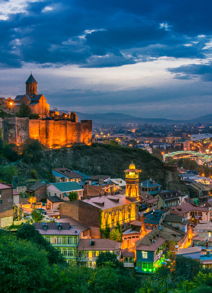 Panoramic view of Tbilisi, Georgia after sunset