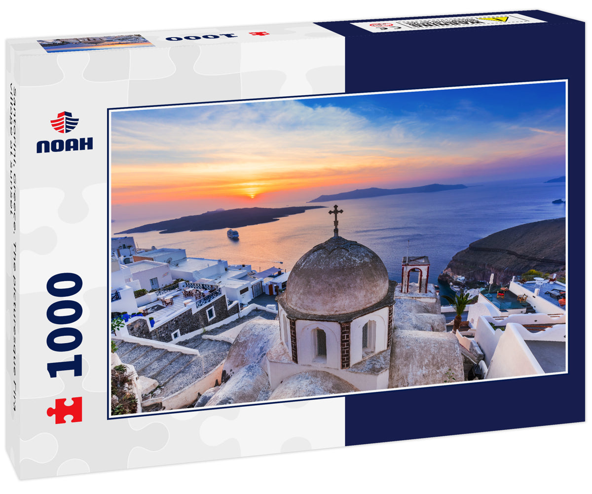 Santorini, Greece. The picturesque Fira village at sunset