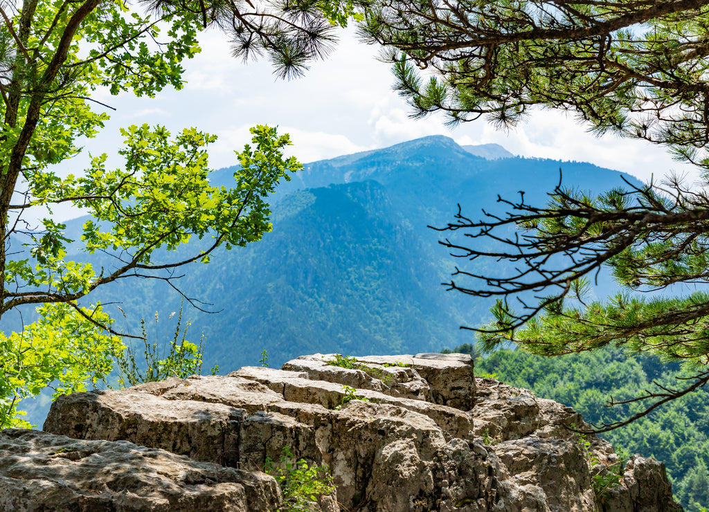 The perfect view on the peaks of Mount Olympus from the viewpoint. Greece
