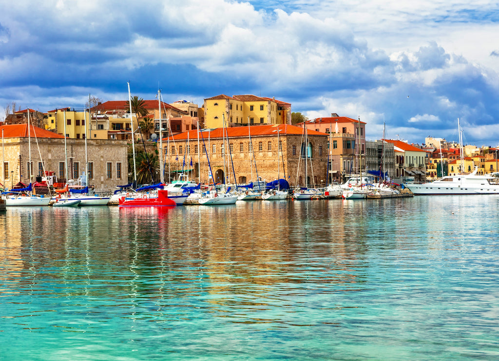 Travel in Greece - beautiful pier of old town Chania in Crete island