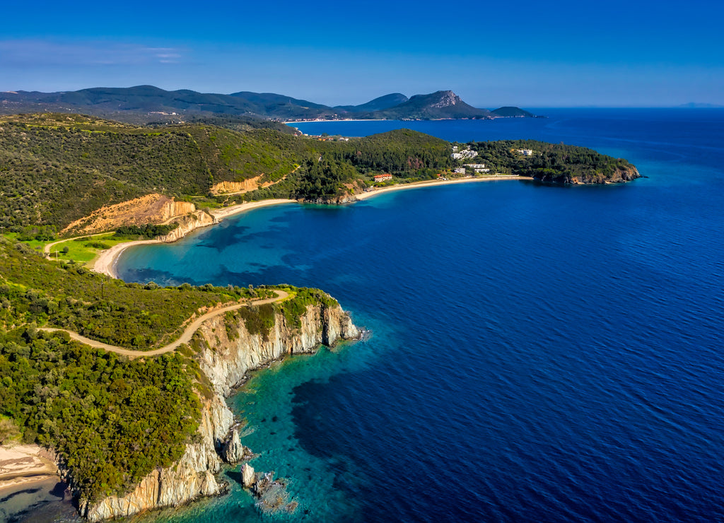 Aerial view of the Sithonia peninsula, in the Chalkidiki, Greece