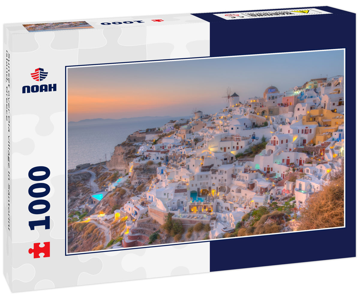 Sunset over Oia village In Santorini island, Greece