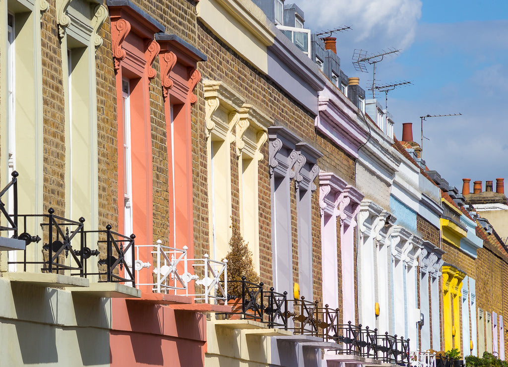 Traditional colorful houses in Camden Town district - London, United Kingdom