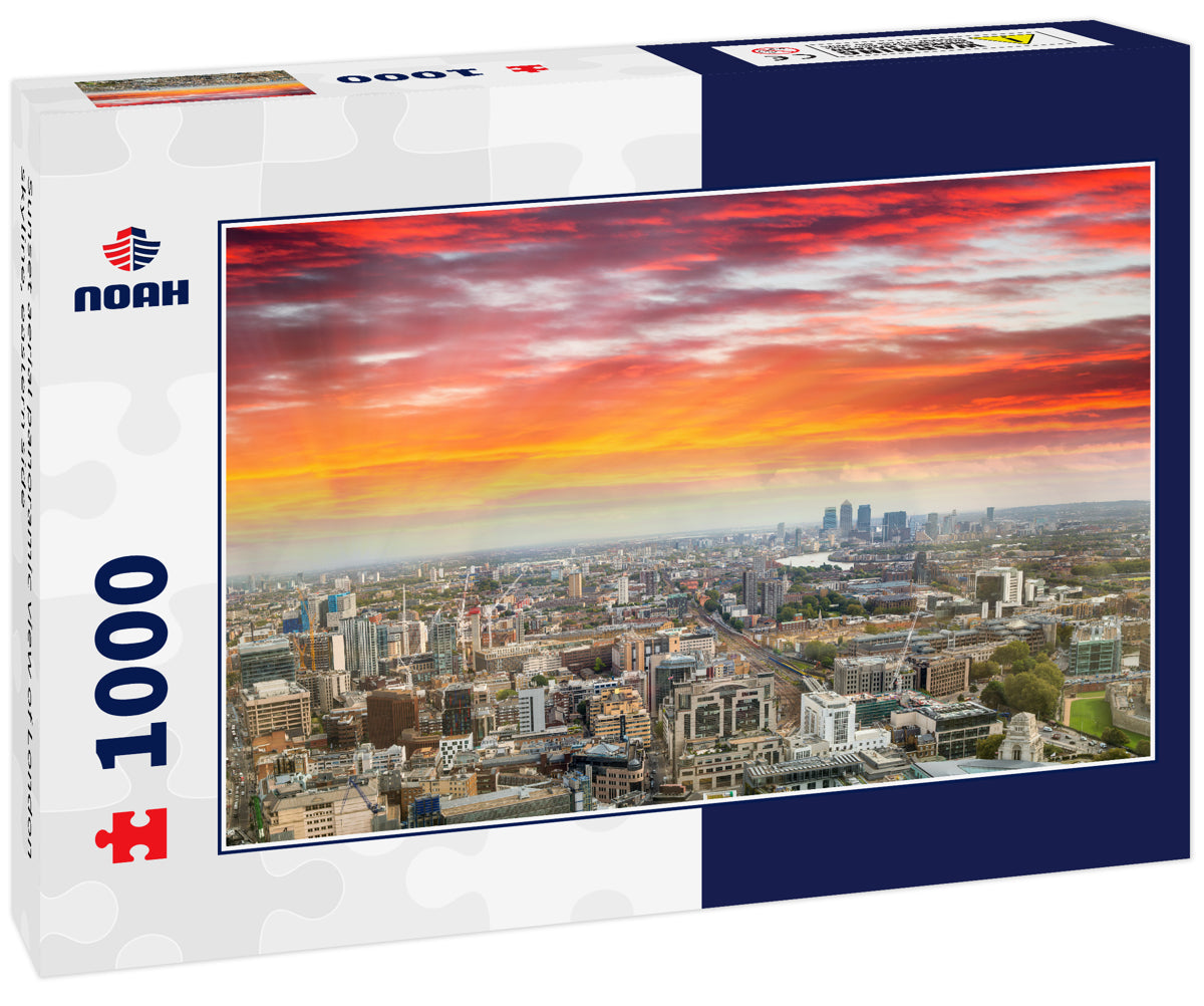 Sunset aerial panoramic view of London skyline, eastern side