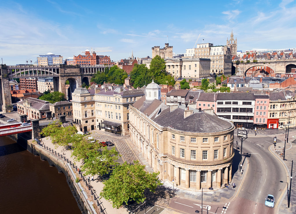 Newcastle's Quayside, Castle Keep and Cathedral by the River Tyne