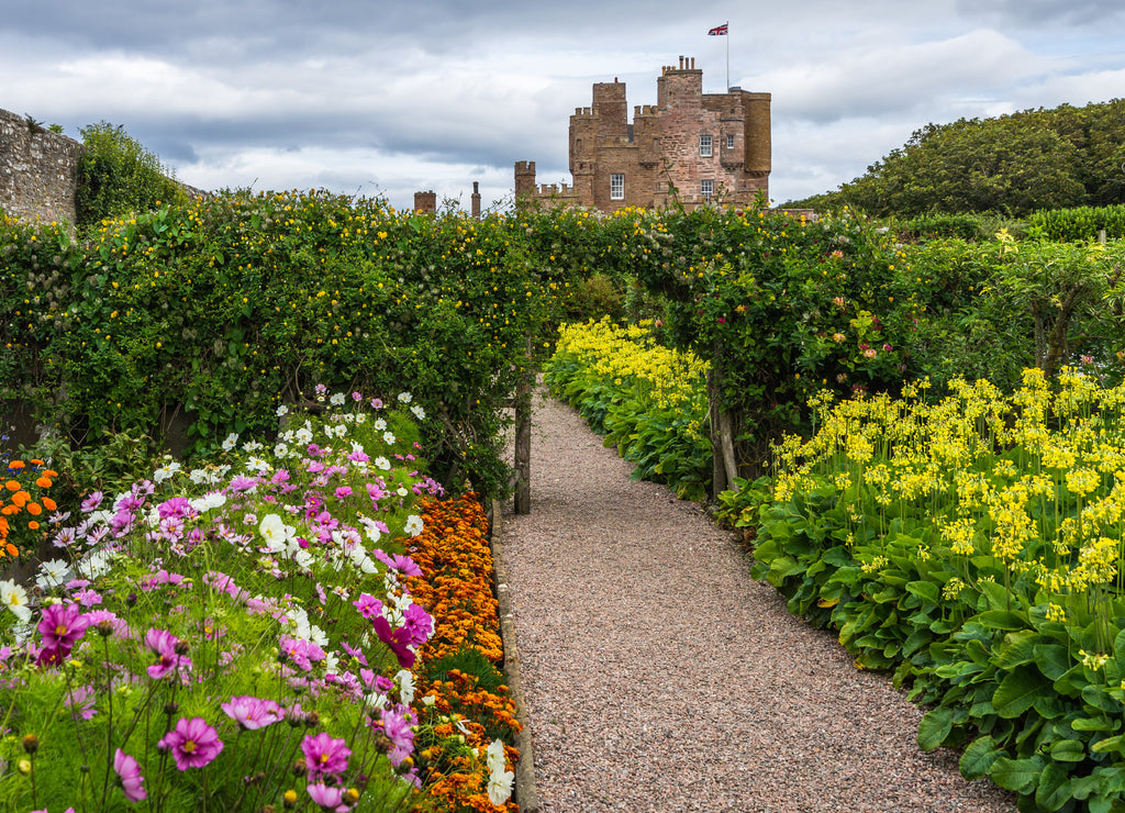 Beautiful garden of Castle of Mey, the favorite residence and holiday home of the Queen Mother, Caithness, Scotland, Britain