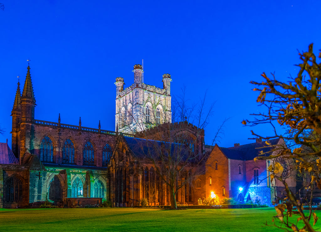 Sunset view of the Chester cathedral, England