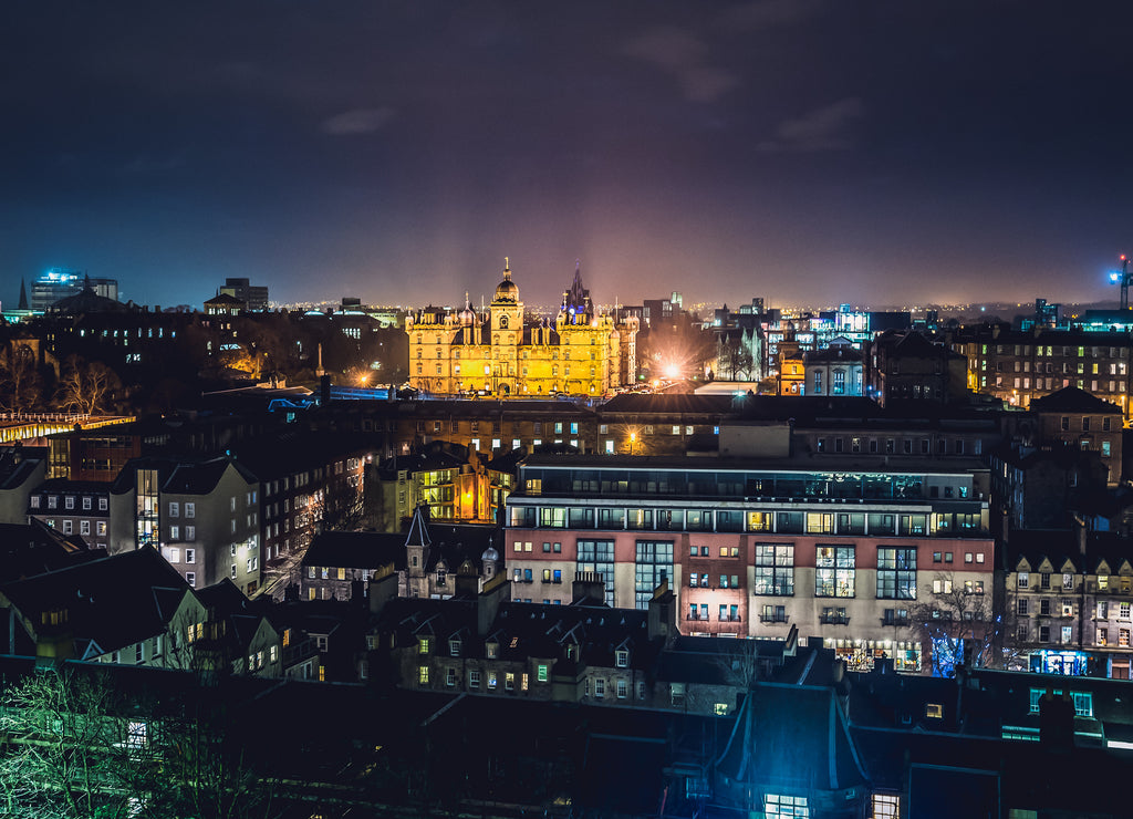 night view of Edinburgh from Edinburgh Castle, Scotland, UK