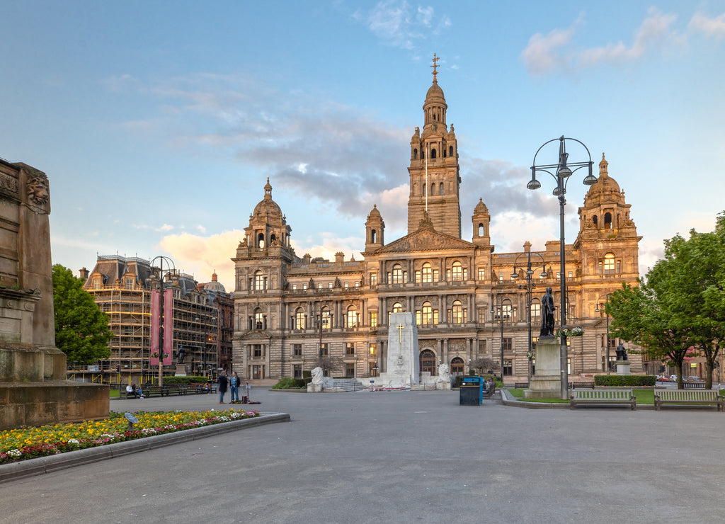 Glasgow City Chambers and George Square in Glasgow, Scotland