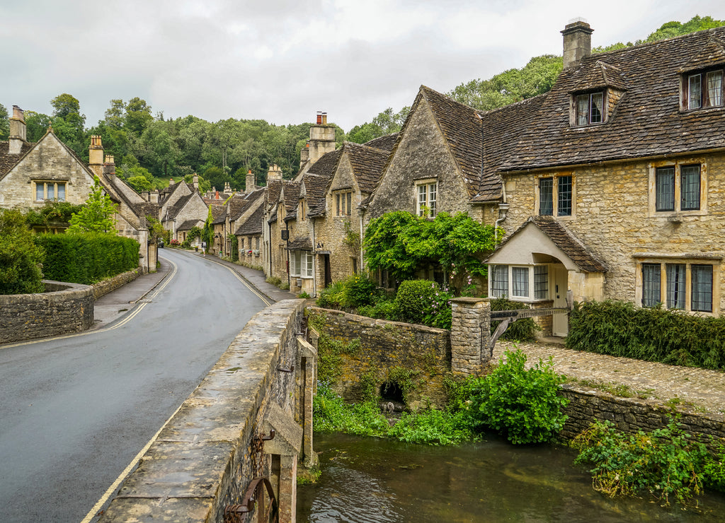 Village of Castle Combe, Wiltshire, UK. Bridge over River Bybrook