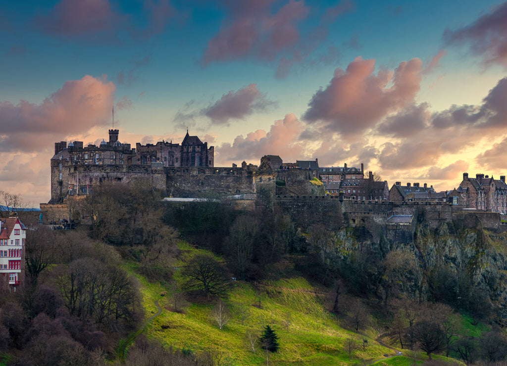 Edinburgh Castle daytime with blue sky and clouds