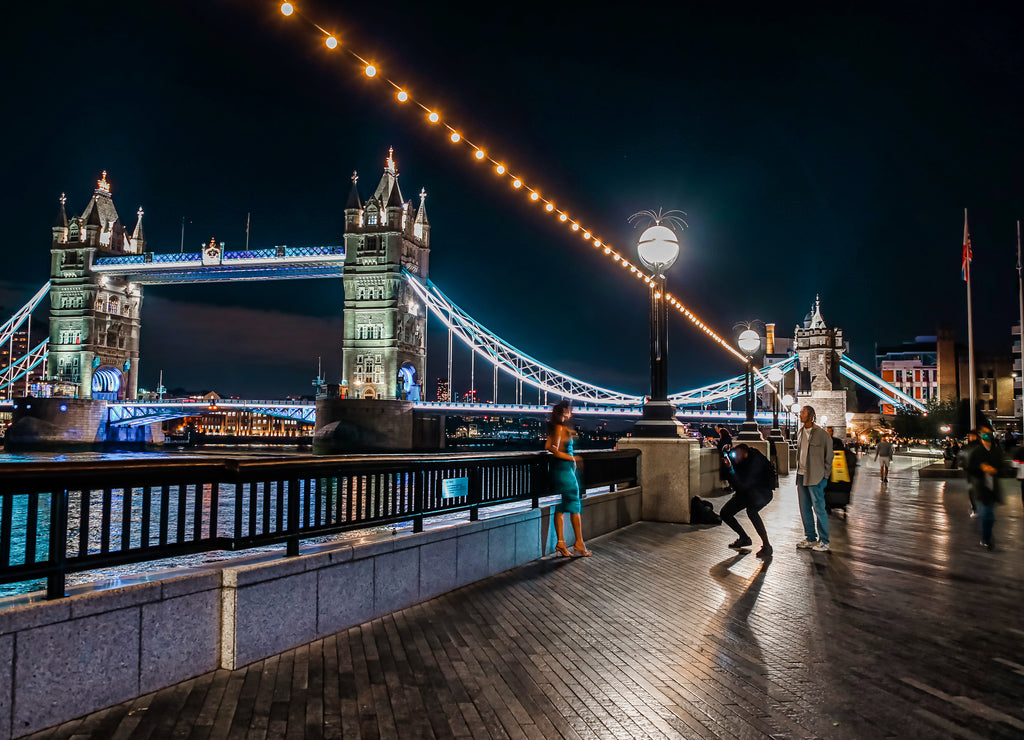 London Tower Bridge at Night in United Kingdom. One of London's most famous bridges and must-see landmarks in England
