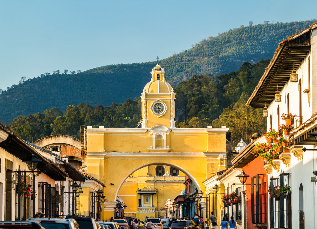 Arco de Santa Catalina and Volcan de Agua in Antigua Guatemala, Central America