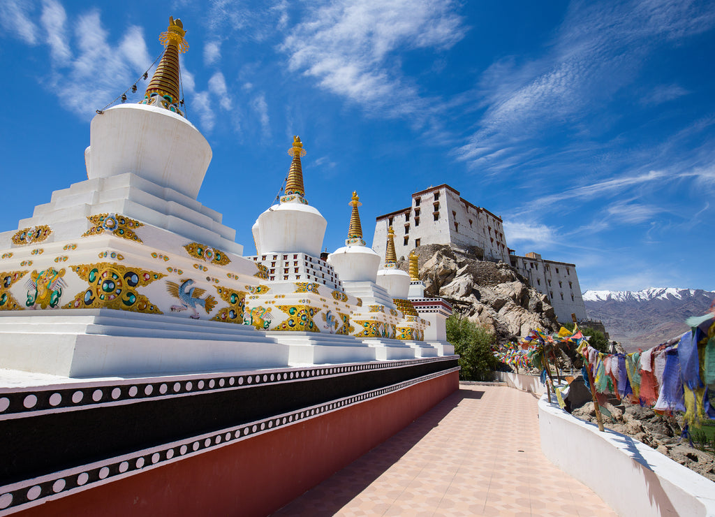 Buddhist white stupa in Thiksey Monastery in Leh, Ladakh, India