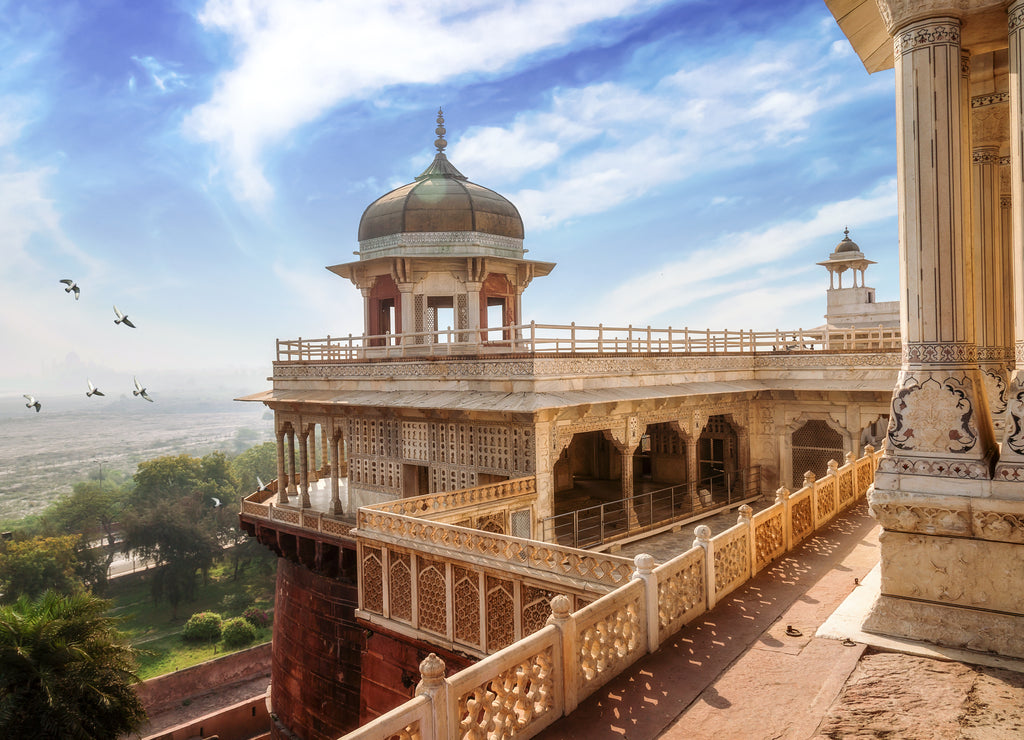 Historic Agra Fort with view of Musamman Burj dome. Agra Fort is a UNESCO world heritage site at Agra India