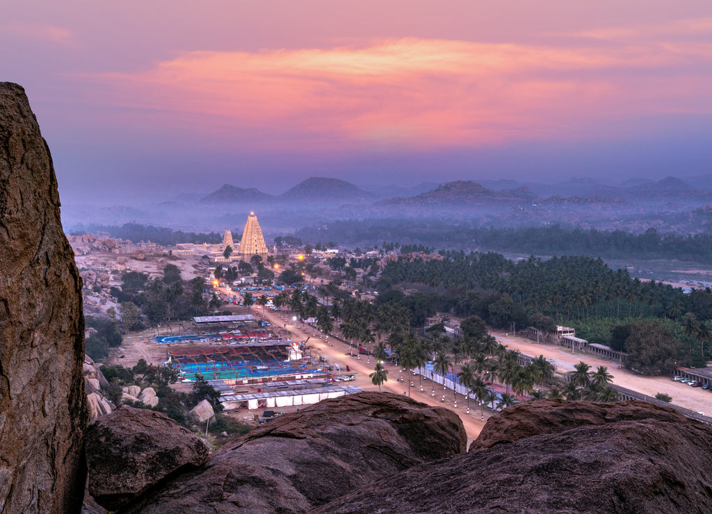 Virupaksha Temple as seen from Matanga Hill in Hampi, Karnataka, India