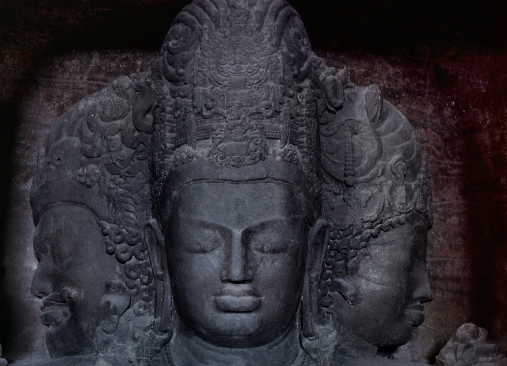 Trimurti in Elephanta caves near Mumbai, Maharashtra, India