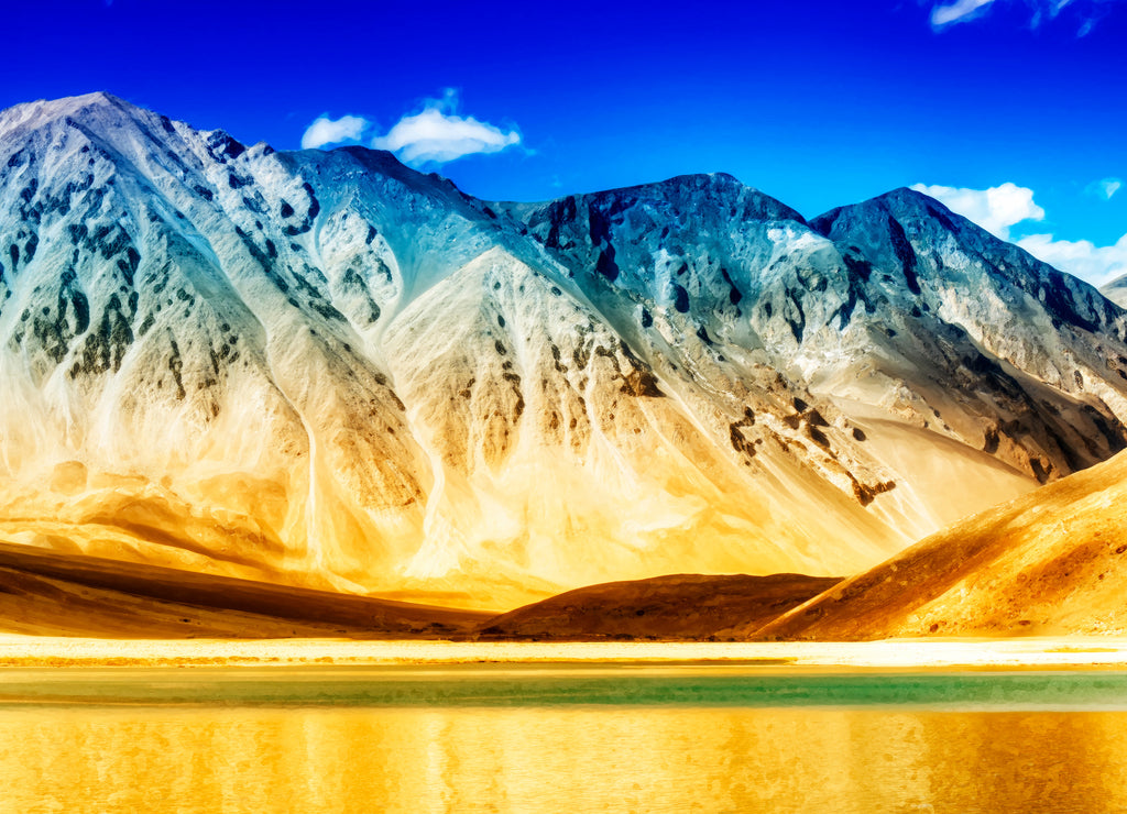 Mountains and Pangong tso (Lake), Leh, Ladakh, Jammu Kashmir, India