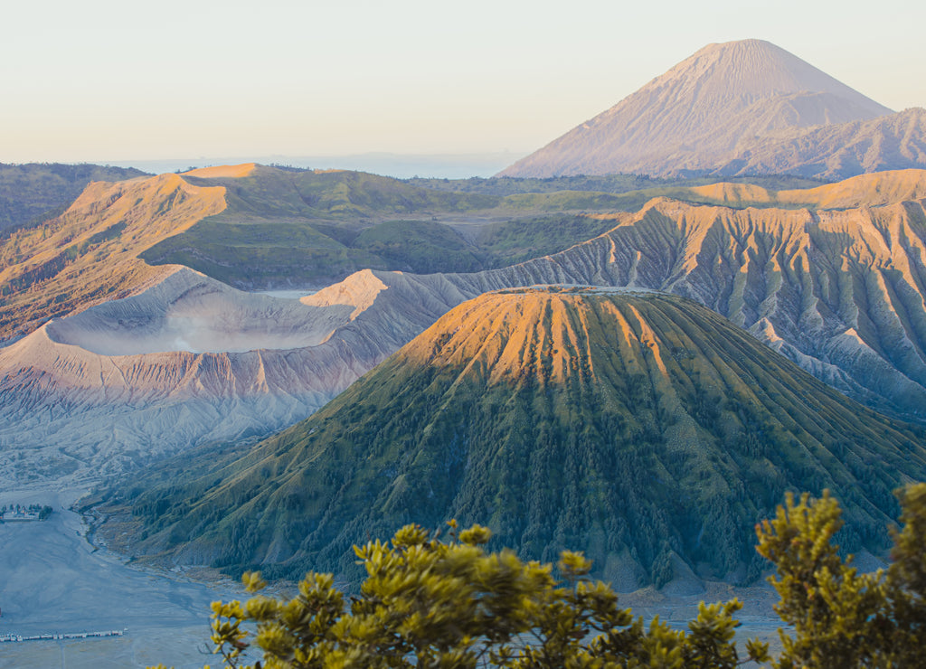 Mount Bromo volcano during sunrise the magnificent view. Mount Bromo volcano, is an active volcano and part of the Tengger Semeru National Park, East Java, Indonesia