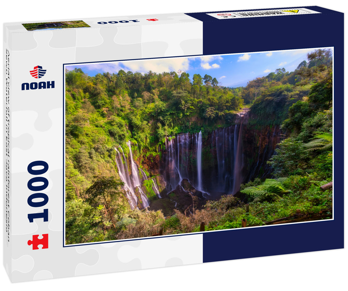 Aerial view of tropical rainforest Coban Sewu Waterfall in East Java Indonesia