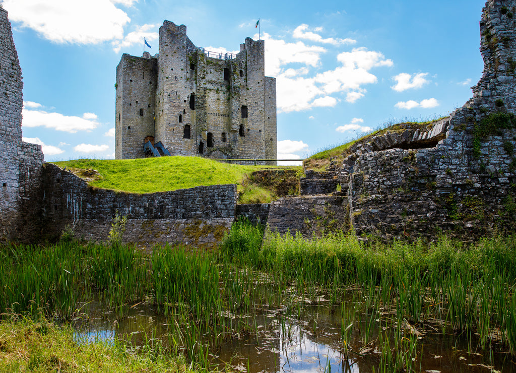 A panoramic view of Trim castle in County Meath on the River Boyne, Ireland. It is the largest Anglo-Norman Castle in Ireland