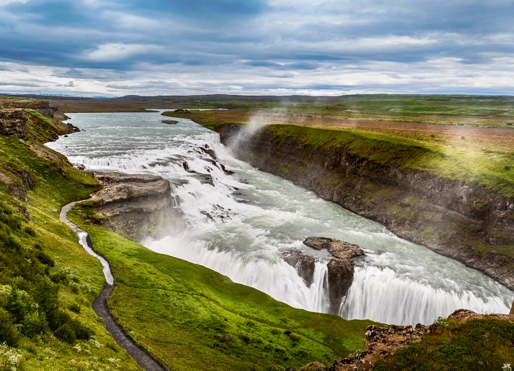 beautiful waterfall Gullfoss, famous landmark in Iceland
