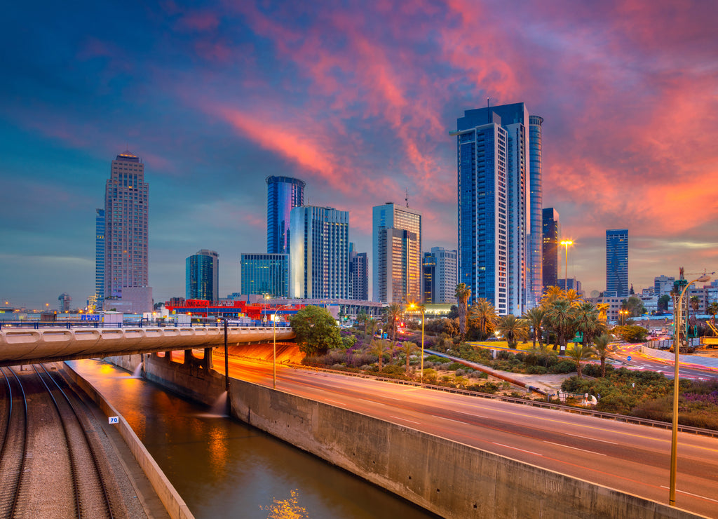 Tel Aviv. Cityscape image of Ramat Gan, Tel Aviv, Israel during dramatic sunrise