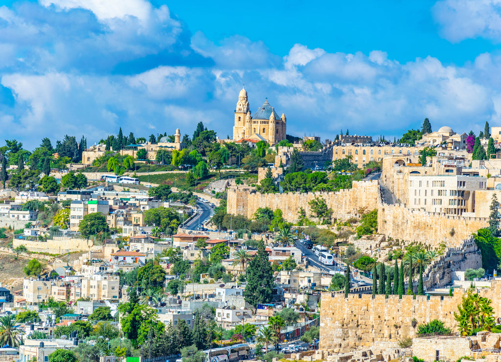Aerial view of the Franciscan monastery of dormition in Jerusalem, Israel