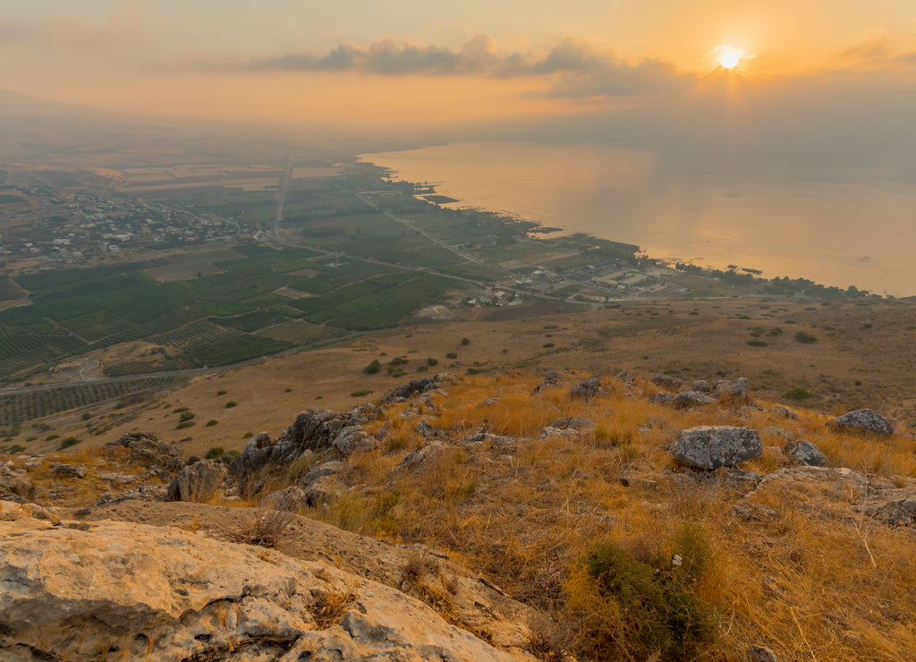 Sunrise view of the Sea of Galilee, from mount Arbel