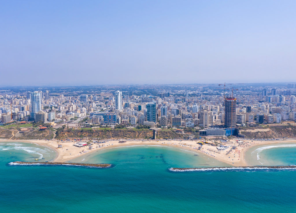 Aerial view of Netanya cliffside coastline, Israel