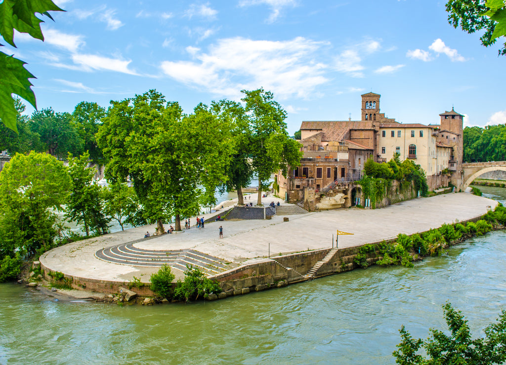 isola tiberina is the biggest island of tibera river in rome