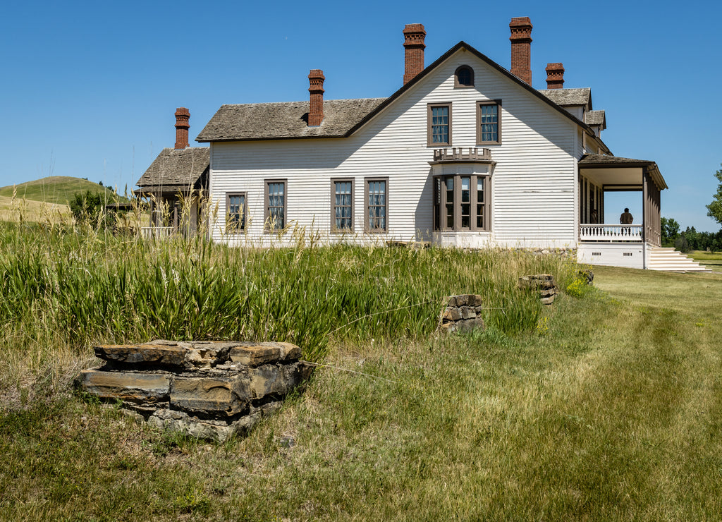 Old foundations line a field next to the home of General George Custer at Fort Lincoln, Bismarck, North Dakota