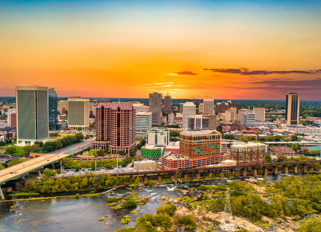Richmond, Virginia, USA Downtown Drone Skyline Aerial