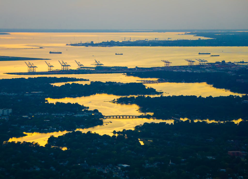 norfolk virginia va port city at sunset