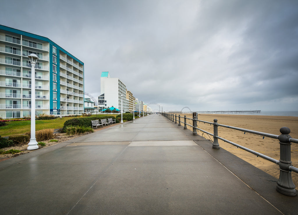 The boardwalk and highrise hotels in Virginia Beach, Virginia