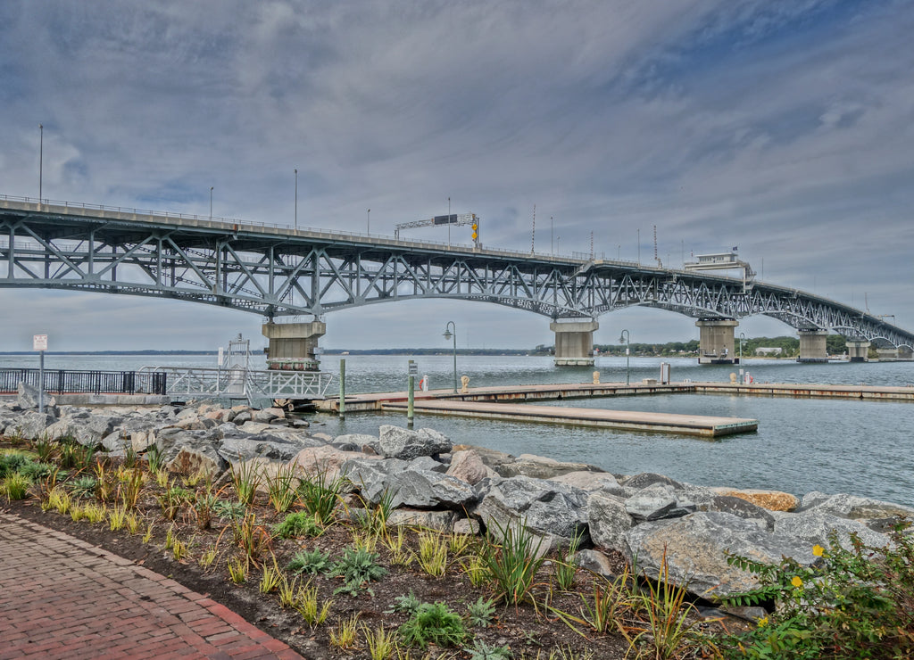 A pier under The Coleman Bridge in Yorktown Virginia over the York river