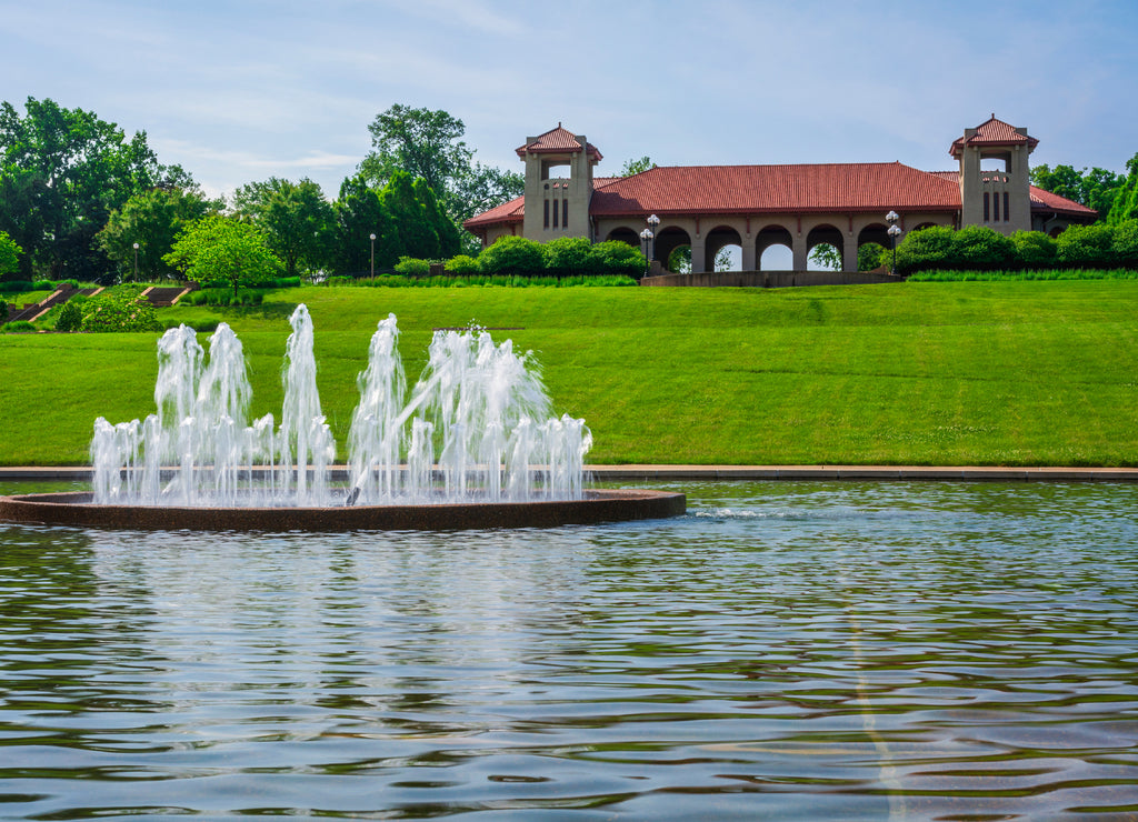 The World's Fair Pavilion on a early summer morning. Designed by English architect Henry Wright, located in Forest Park, Saint Louis, Missouri