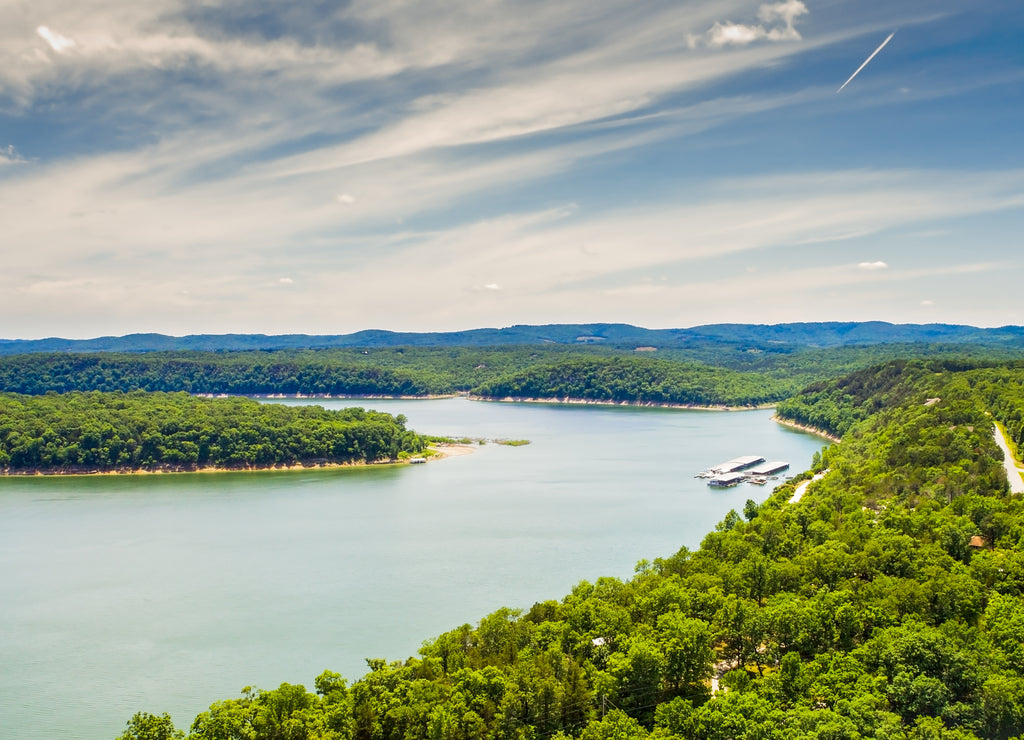 Aerial view of Bull Shoals lake in Branson, Missouri