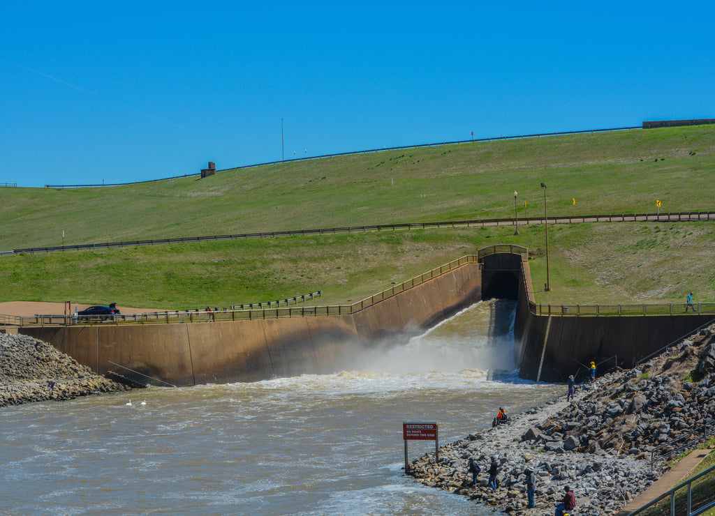 The Dammed Tallahatchie River feeds the spillway to feed the Sardis Reservoir in Sardis, Panola County, Mississippi