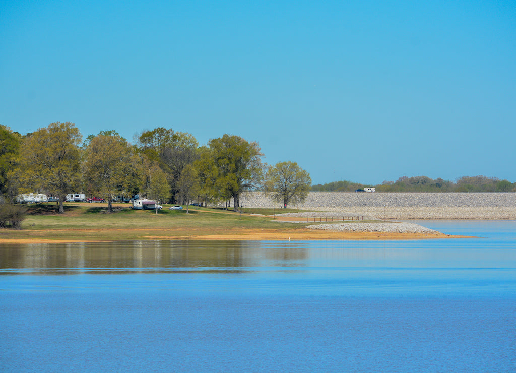 Beautiful park view of Enid Lake in George Payne Cossar State Park at Oakland, Yalobusha County, Mississippi