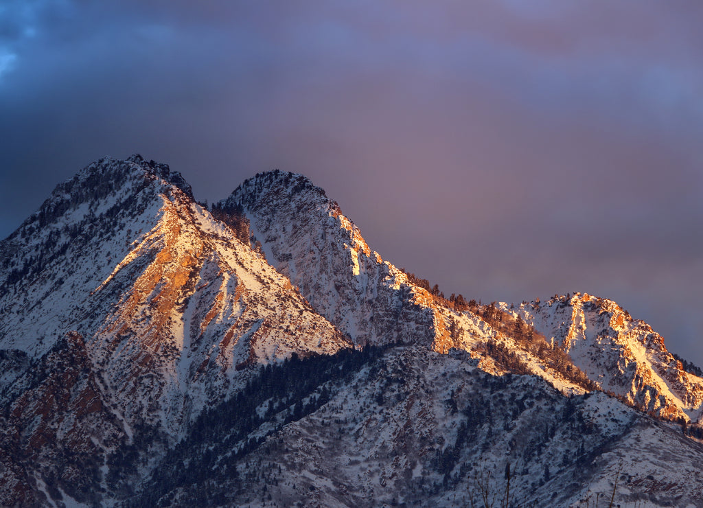 Closeup of Mount Olympus Above Salt Lake City Utah at Sunset in Winter