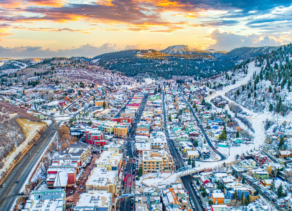 Downtown Park City, Utah, USA Skyline Aerial Panorama