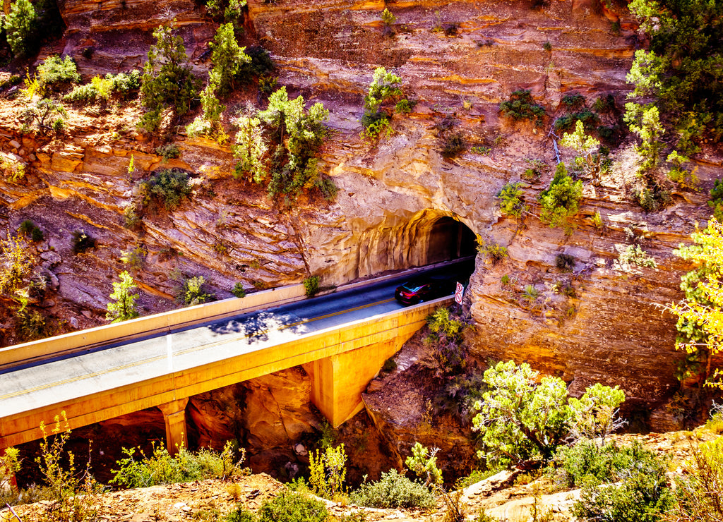 The East Entrance to the Narrow Tunnel of the Zion-Mount Carmel Highway in Zion National Park, Utah, United States
