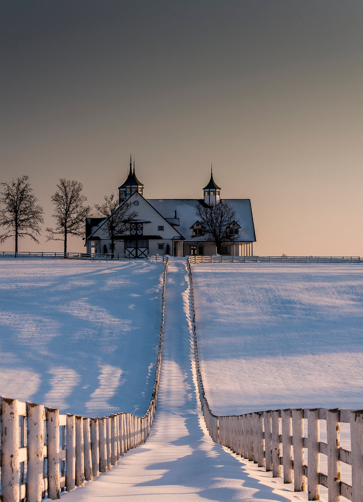 Winter Farm with Horse Barn at Sunset - Manchester Farm - Lexington, Kentucky